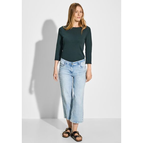 Cecil Damen B317389 Basic T-Shirt In Unifarbe, Fir Green,XS