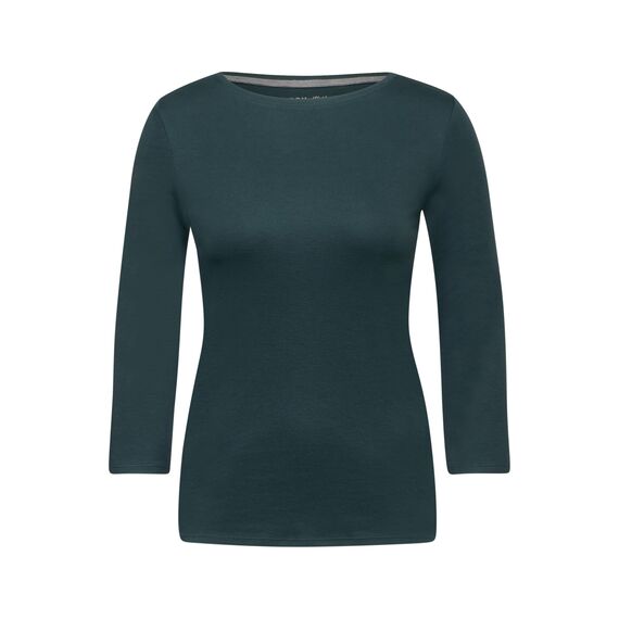 Cecil Damen B317389 Basic T-Shirt In Unifarbe, Fir Green,XS