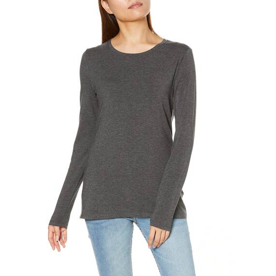 Amazon Essentials Damen Classic-Fit Langarm Rundhalsausschnitt T-Shirt (Übergröße erhältlich), Charcoal Heather, XX-Large