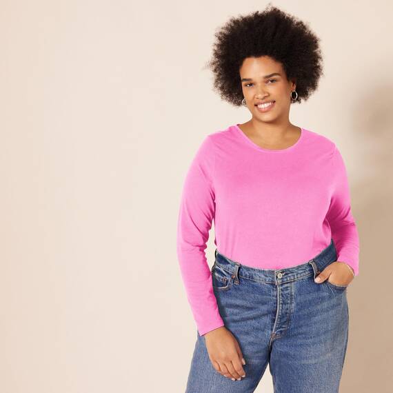 Amazon Essentials Damen Regular-Fit Langarm-T-Shirt Rundhalsausschnitt (In Übergröße Erhältlich), Rosa, XXL