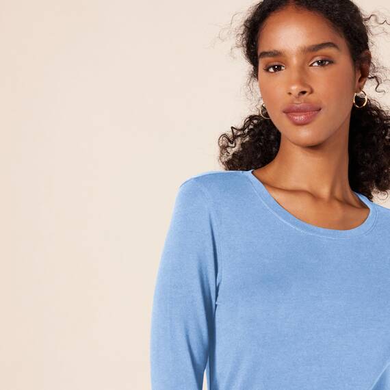 Amazon Essentials Damen Langärmeliges T-Shirt mit Rundhalsausschnitt in klassischer Passform (erhältlich in Übergröße), Blau, XX-Large