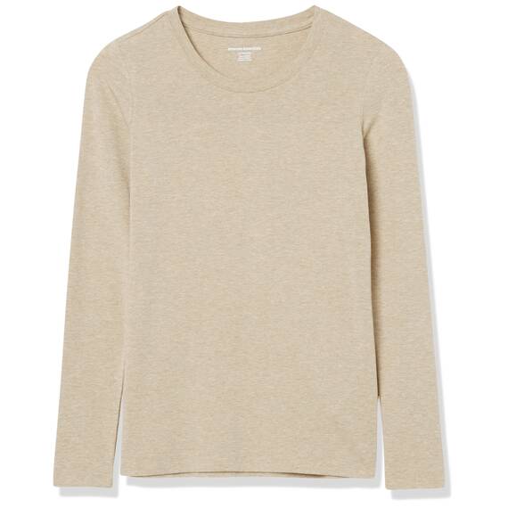 Amazon Essentials Damen Langärmeliges T-Shirt mit Rundhalsausschnitt in klassischer Passform (erhältlich in Übergröße), Hellbraun meliert, XX-Large