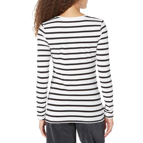 Amazon Essentials Damen Regular-Fit Langarm-T-Shirt Rundhalsausschnitt (In Übergröße Erhältlich), Schwarz/Weiß Streifen, XXL