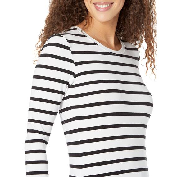 Amazon Essentials Damen Regular-Fit Langarm-T-Shirt Rundhalsausschnitt (In Übergröße Erhältlich), Schwarz/Weiß Streifen, XXL