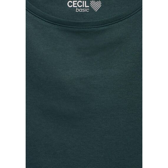 Cecil Damen B317389 Basic T-Shirt In Unifarbe, Fir Green,XS