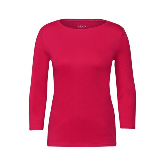 Cecil Damen B317389 Basic T-Shirt In Unifarbe, Granita Red,S