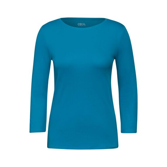 Cecil Damen B317389 Basic T-Shirt In Unifarbe, Dynamic Aqua Blue,M