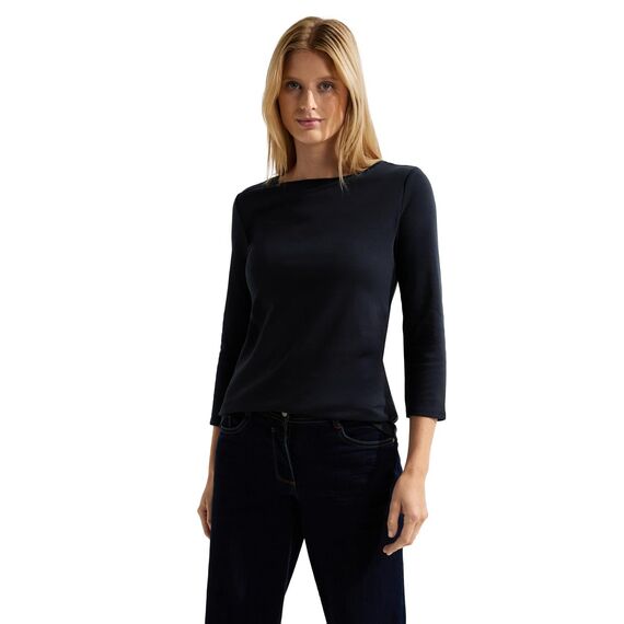 Cecil Damen Basic Boatneck T-Shirt, deep Blue, S