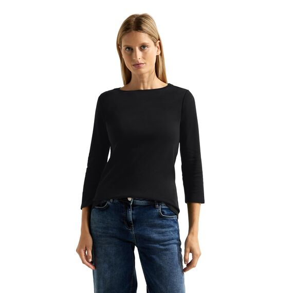 Cecil Damen Basic Boatneck T-Shirt, Black, S
