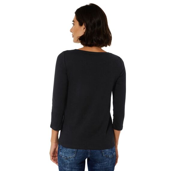 Cecil Damen Basic Boatneck T-Shirt, Black, S