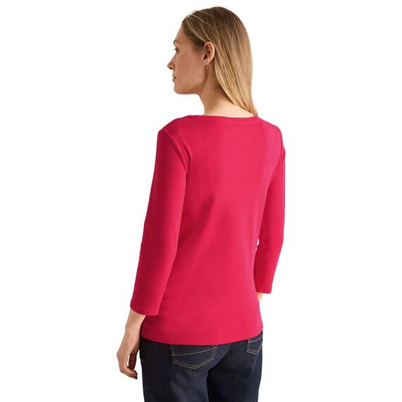 Cecil Damen B317389 Basic T-Shirt In Unifarbe, Granita Red,S