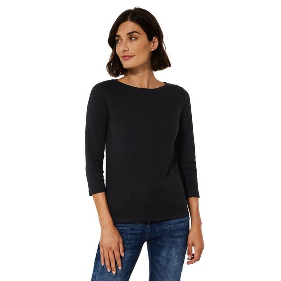 Cecil Damen Basic Boatneck T-Shirt, Black, S