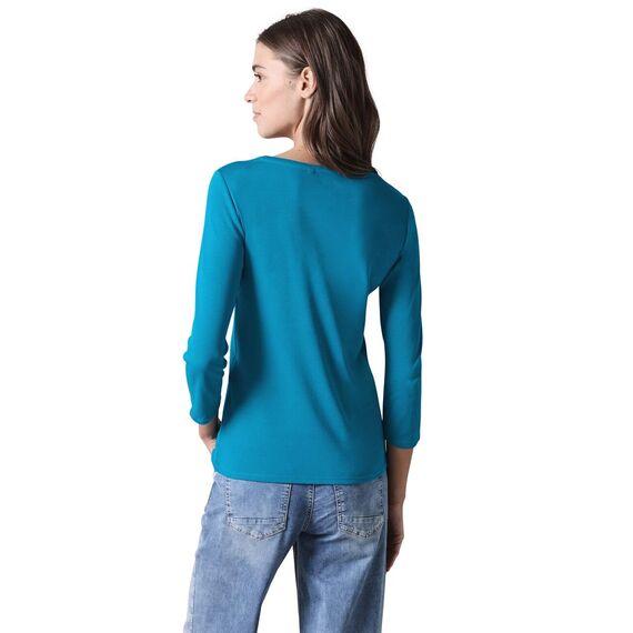 Cecil Damen B317389 Basic T-Shirt In Unifarbe, Dynamic Aqua Blue,S