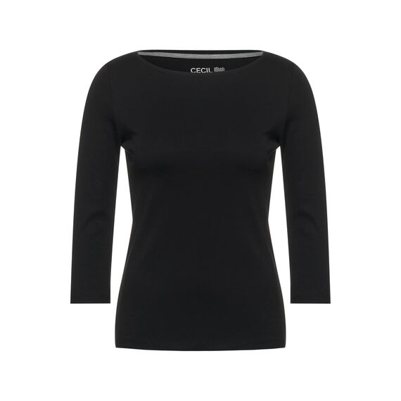 Cecil Damen Basic Boatneck T-Shirt, Black, S