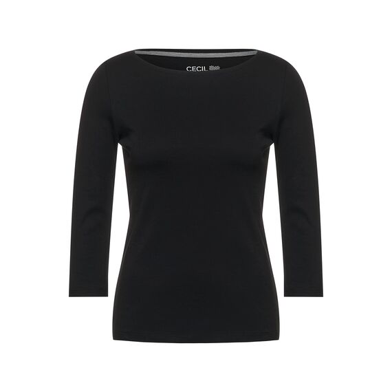 Cecil Damen Basic Boatneck T-Shirt, Black, S