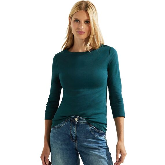 Cecil Basic Baumwollshirt U-Boot Ausschnitt