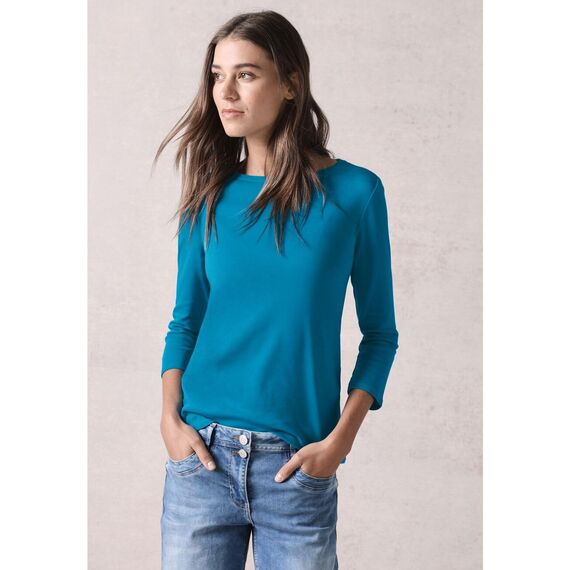 Cecil Damen B317389 Basic T-Shirt In Unifarbe, Dynamic Aqua Blue,M