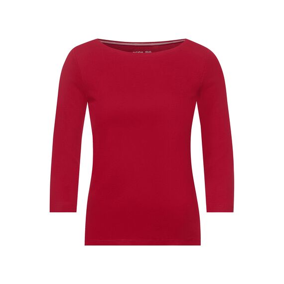 Cecil Damen Basic Boatneck T-Shirt, Cherry red, S