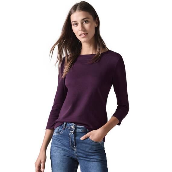 Cecil Damen B317389 Basic T-Shirt In Unifarbe, Beloved Berry,M