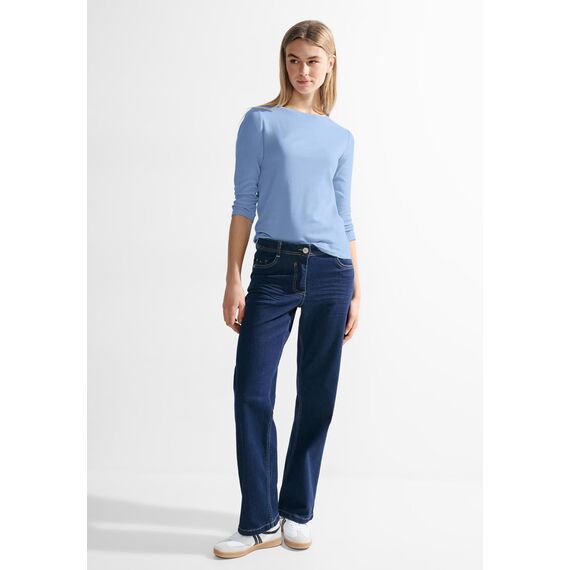 Cecil Damen B317389 Basic Baumwollshirt U-Boot Ausschnitt, soda Blue, M