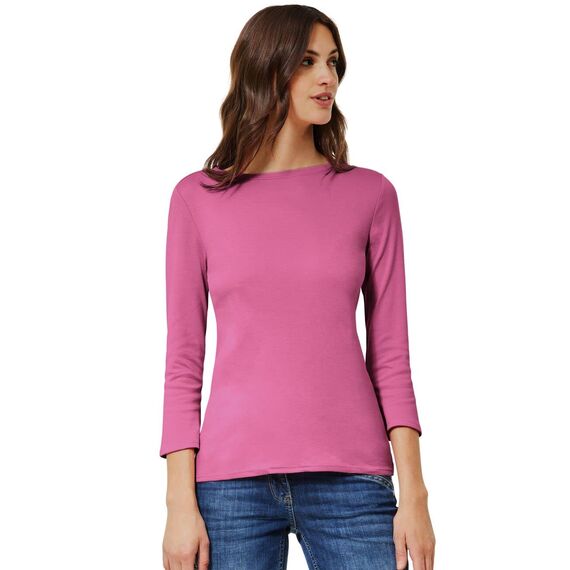 Cecil Damen B317389 Basic Baumwollshirt U-Boot Ausschnitt, Frosted Rose, S