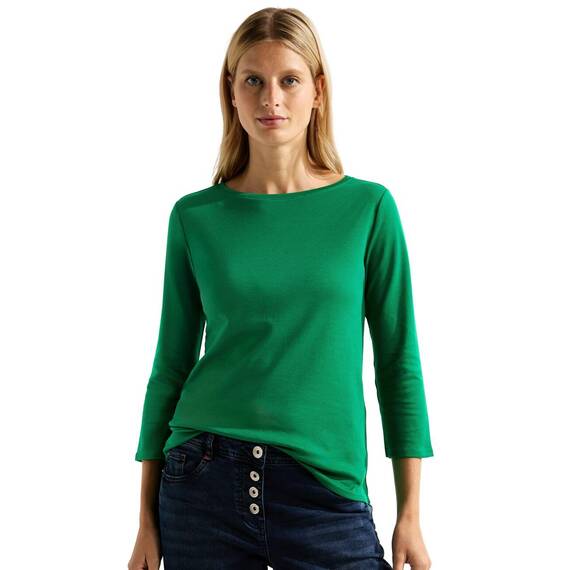 Cecil Damen B317389 Basic Baumwollshirt U-Boot Ausschnitt, Easy Green, M