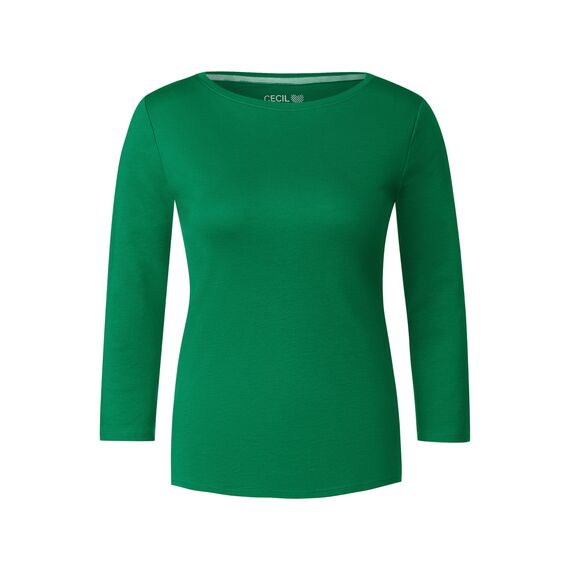 Cecil Damen B317389 Basic Baumwollshirt U-Boot Ausschnitt, Easy Green, S