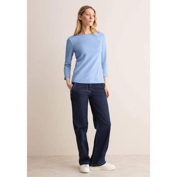 Cecil Damen B317389 Basic T-Shirt In Unifarbe, Fresh Light Blue,M