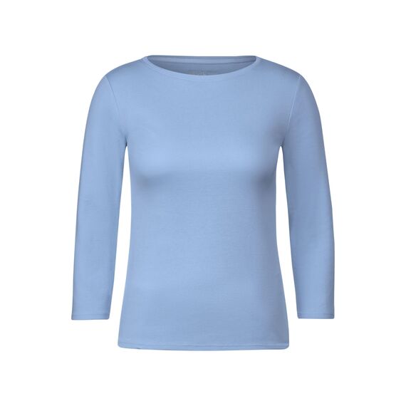 Cecil Damen B317389 Basic Baumwollshirt U-Boot Ausschnitt, soda Blue, S