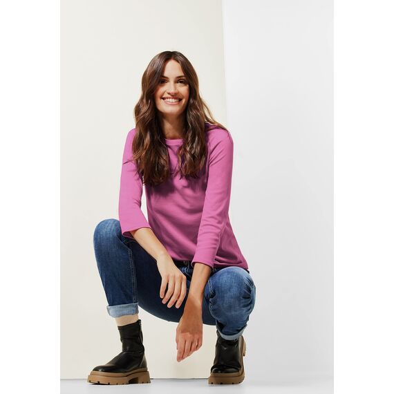 Cecil Damen B317389 Basic Baumwollshirt U-Boot Ausschnitt, Frosted Rose, S