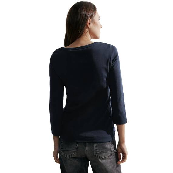 Cecil Damen B317389 Basic Baumwollshirt U-Boot Ausschnitt, Universal Blue, L EU
