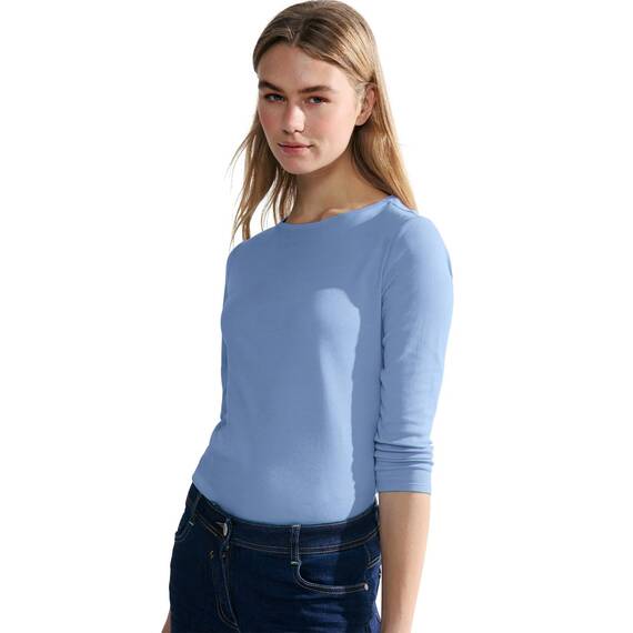 Cecil Damen B317389 Basic Baumwollshirt U-Boot Ausschnitt, soda Blue, L