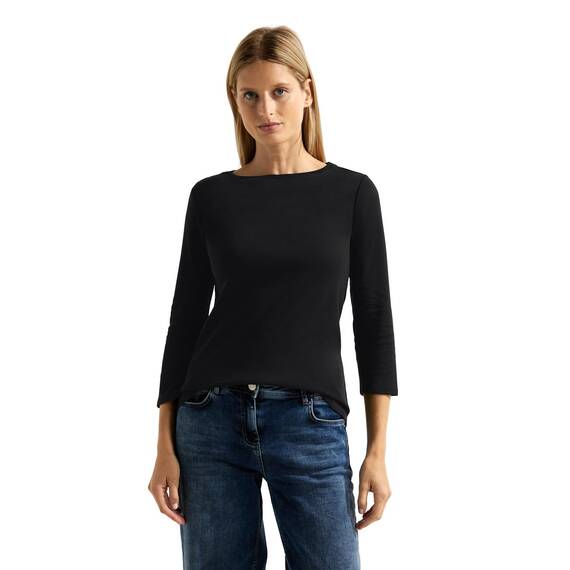 Cecil Damen Basic Boatneck T Shirt, Schwarz, L EU