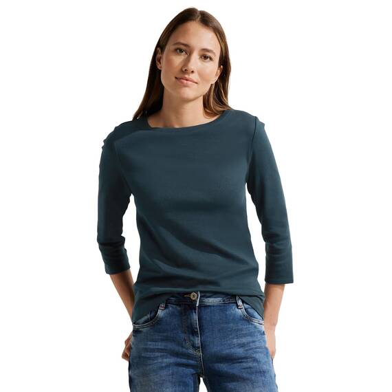 Cecil Basic Baumwollshirt U-Boot Ausschnitt