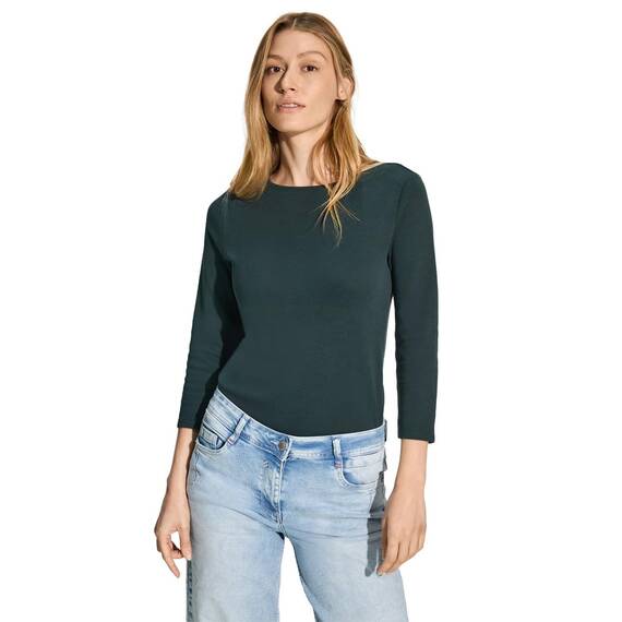 Cecil Damen B317389 Basic T-Shirt In Unifarbe, Fir Green,L