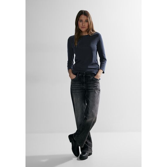 Cecil Damen B317389 Basic Baumwollshirt U-Boot Ausschnitt, Universal Blue, M EU