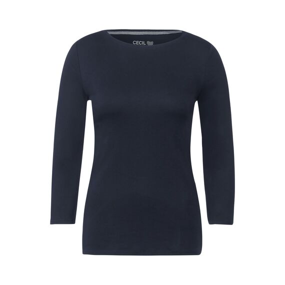 Cecil Damen B317389 Basic Baumwollshirt U-Boot Ausschnitt, Universal Blue, M EU