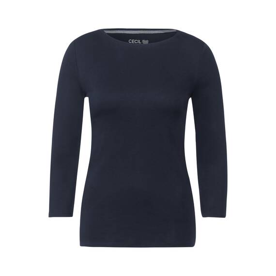 Cecil Damen B317389 Basic Baumwollshirt U-Boot Ausschnitt, Universal Blue, L EU