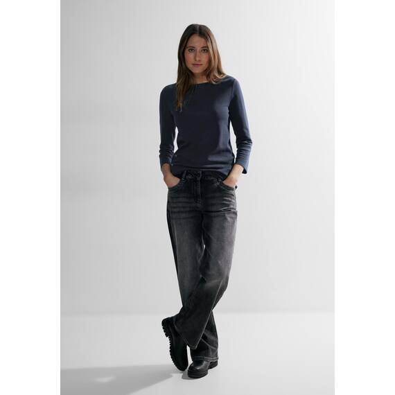 Cecil Damen B317389 Basic Baumwollshirt U-Boot Ausschnitt, Universal Blue, L EU