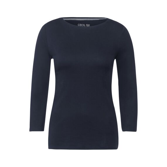 Cecil Damen B317389 Basic Baumwollshirt U-Boot Ausschnitt, Universal Blue, M EU