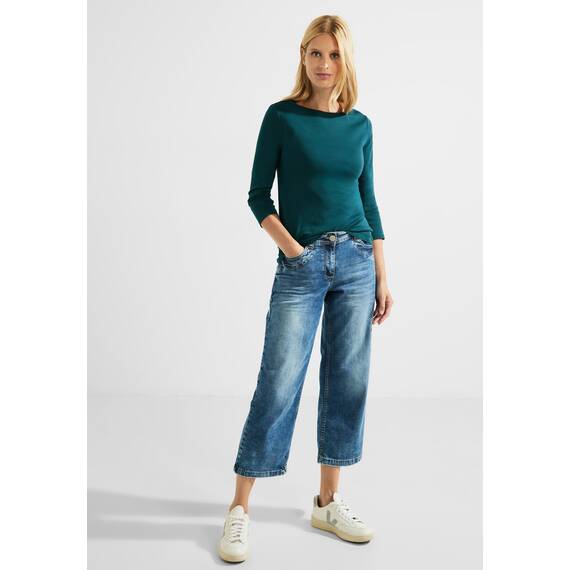 Cecil Basic Baumwollshirt U-Boot Ausschnitt
