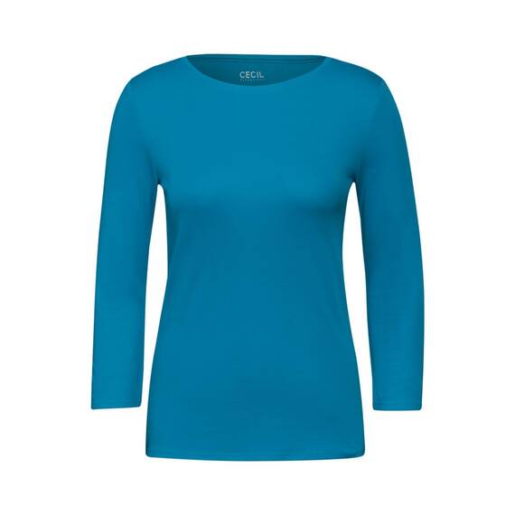 Cecil Damen B317389 Basic T-Shirt In Unifarbe, Dynamic Aqua Blue,XL