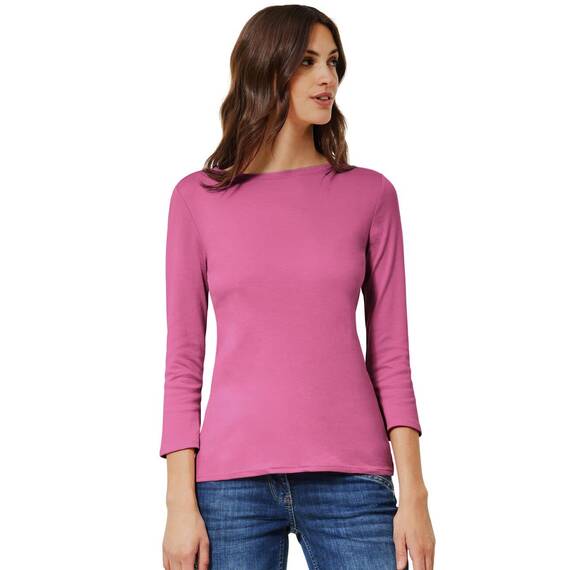 Cecil Damen B317389 Basic Baumwollshirt U-Boot Ausschnitt, Frosted Rose, XL