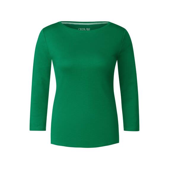 Cecil Damen B317389 Basic Baumwollshirt U-Boot Ausschnitt, Easy Green, XXL