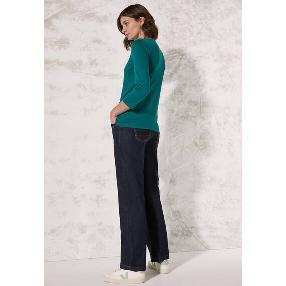 Cecil Damen B317389 Basic T-Shirt In Unifarbe, Petrol Green,XL