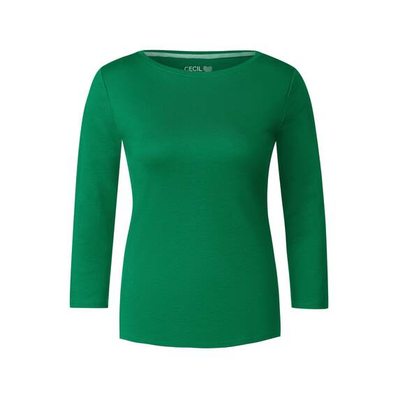 Cecil Damen B317389 Basic Baumwollshirt U-Boot Ausschnitt, Easy Green, XL
