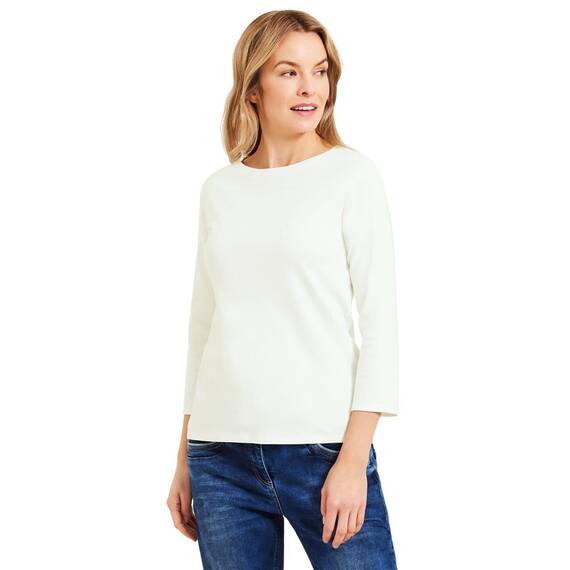 Cecil Damen B317389 Basic Baumwollshirt U Boot Ausschnitt, Vanilla White, XXL EU