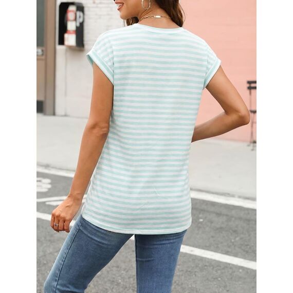 Cuptacc T Shirt Damen Elegant Tank Tops Crew Neck Tunika Elegant Tshirt Damen Baumwolle Basic Oberteile Sommer Minzstreifen M 38-40