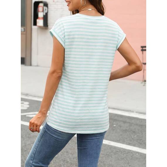 Cuptacc T-Shirt Damen Fashion Damen Tshirt Baumwolle Elegant Tank Tops Rundhalsausschnitt Oberteile Frühling Minzstreifen XXL 50-52