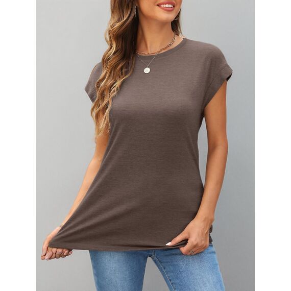 Cuptacc T-Shirt Damen Sommer Tops Für Damen Oberteile Rundhalsausschnitt Business Bluse Kurzarm Tops Teenager Mädchen CoffeeGrey Klein S 34-36
